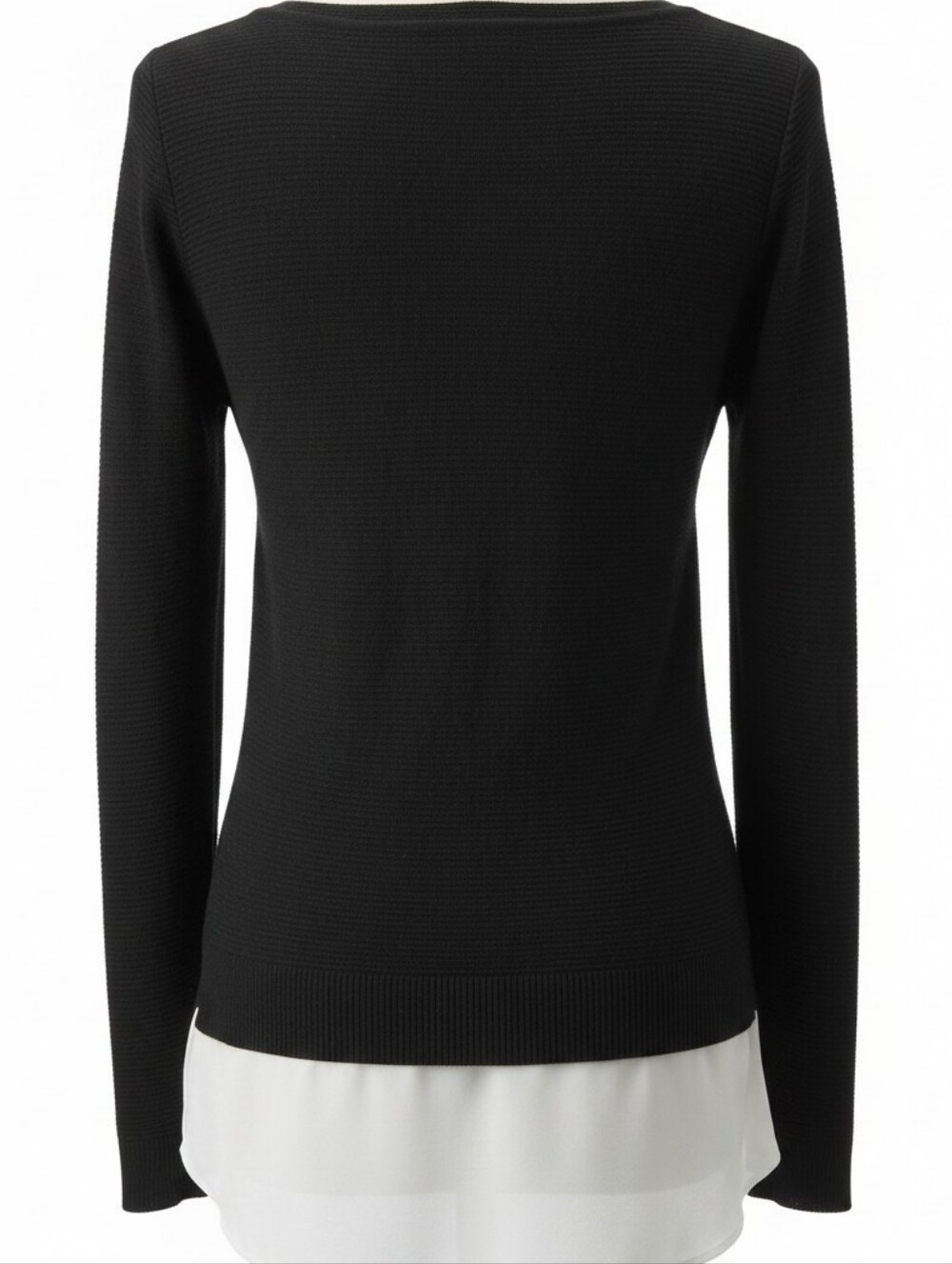 Black Layered Long-Sleeve Knit Top with White Faux Underlay - Picture 4 of 6